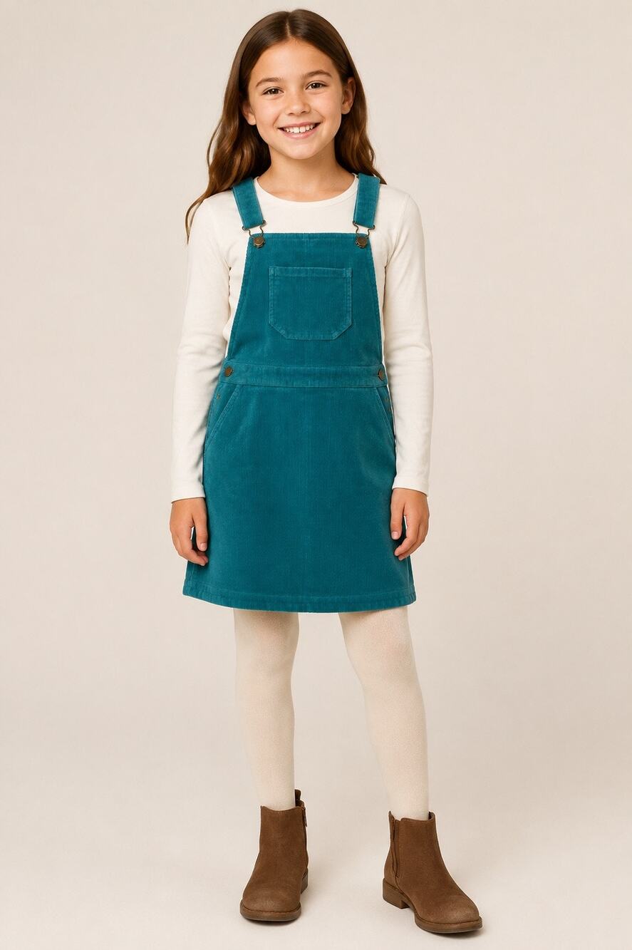 Hanna Andersson Girls Teal Corduroy Overall Jumper Dress Size 140 US 10